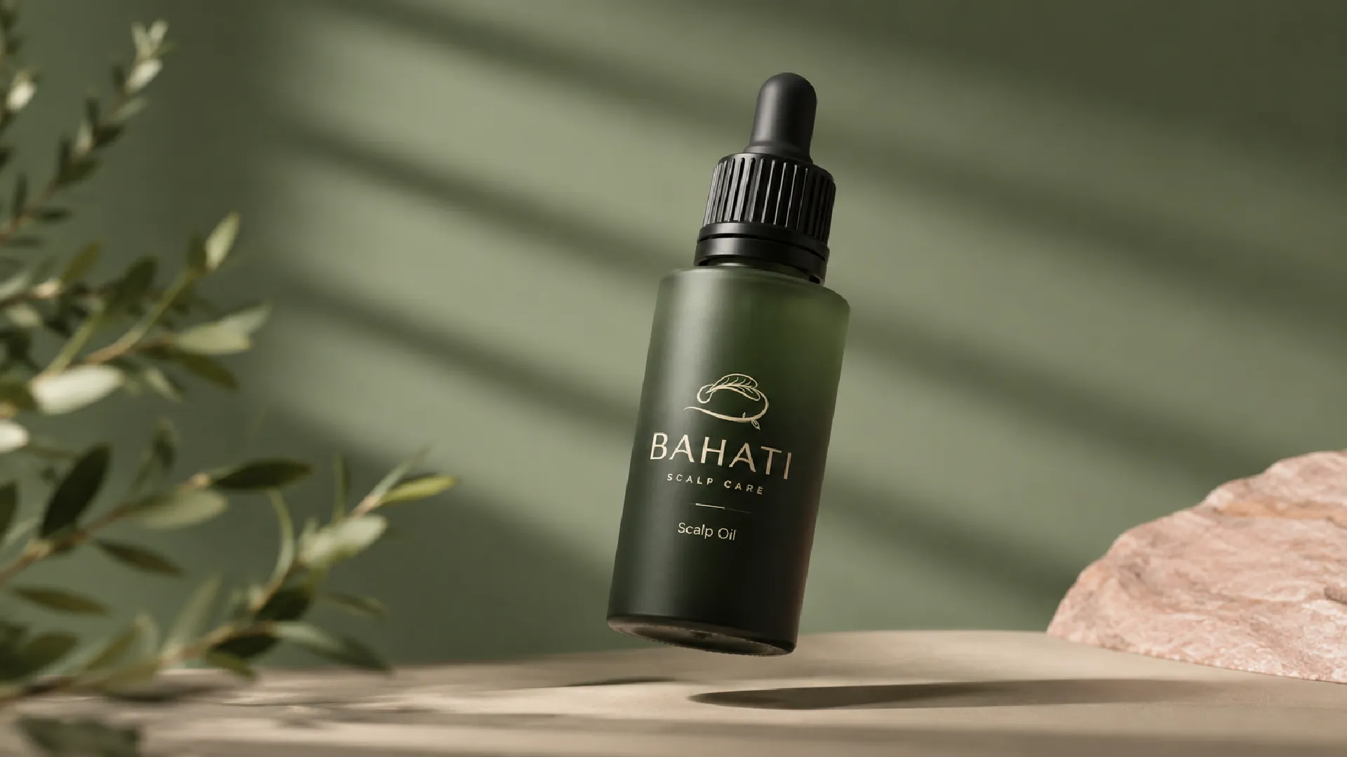 Bahati dropper bottle in soft directional light